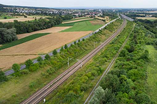 Highspeed train railroad track - aerial view