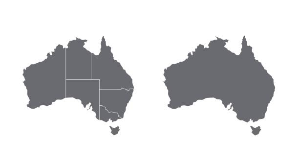 ilustraciones, imágenes clip art, dibujos animados e iconos de stock de mapa de australia sobre fondo blanco con sombra - oceanía