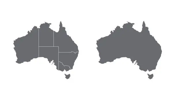 Vector illustration of Australia map on white background with shadow