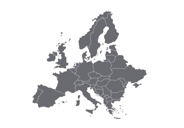 hochwertige karte europa mit grenzen der regionen - europa stock-grafiken, -clipart, -cartoons und -symbole