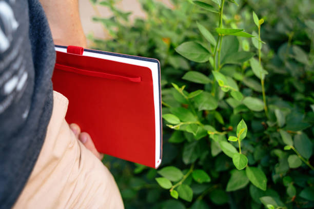 istock A man holds a book notebook in a green summer park 1329686212