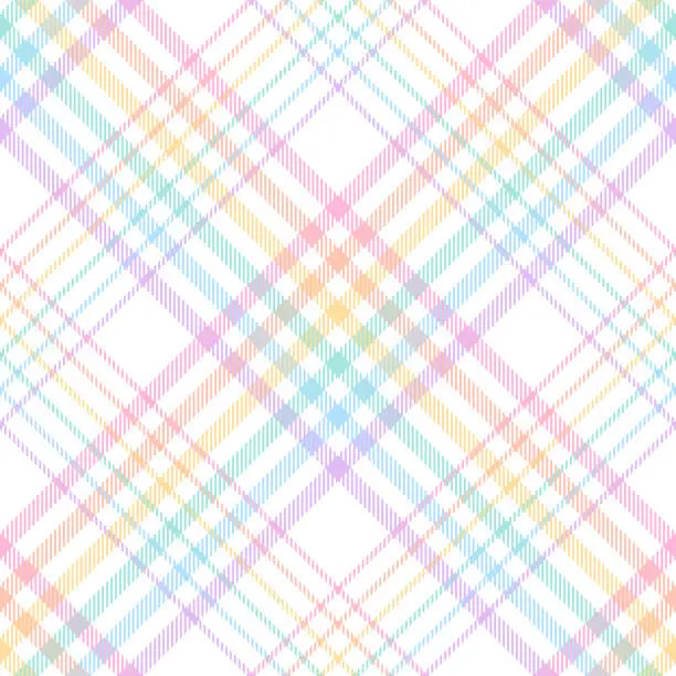 Vector illustration of Seamless plaid pattern vector. Pastel tartan check for spring summer in purple, blue, green, pink, orange, yellow, white for tablecloth, picnic blanket, duvet cover, other Easter holiday design.