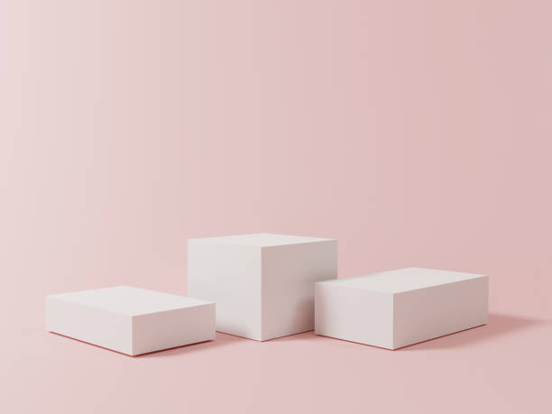 istock Minimal white colour of three blank cube podium with pink pastel background for showing product presentation , 3D rendering technical concept. 1329691890