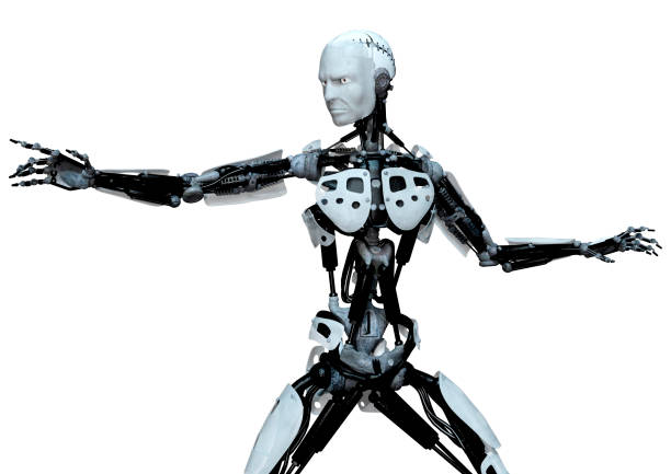 istock 3D illustration male robot on white 1329694341