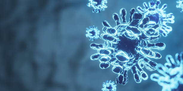 istock Blue Corona virus mutation under microscope , COVID 19 pandemic from China since 2019 to every country .The virus strong mutate for expand epidemic and difficult to treatment,3d render technique 1329694531