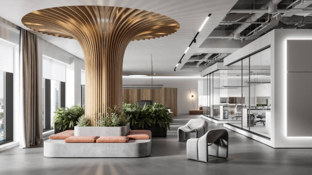 istock Artistic interior of office foyer in 3d 1329696750
