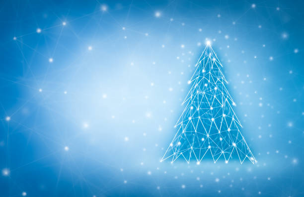 istock Merry Christmas and New Year design with low poly Christmas tree. Holiday card made by points and lines 1329702803