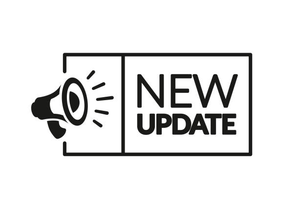 vektorillustration neues update label mit megaphon - neu stock-grafiken, -clipart, -cartoons und -symbole