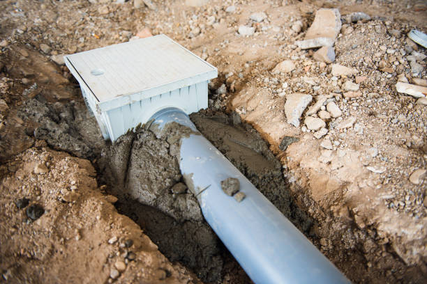 istock Sewage pipeline system of residential building under construction 1329704860