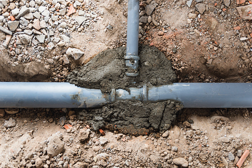 Sewage pipeline system of residential building under construction, plastic sewer pipe