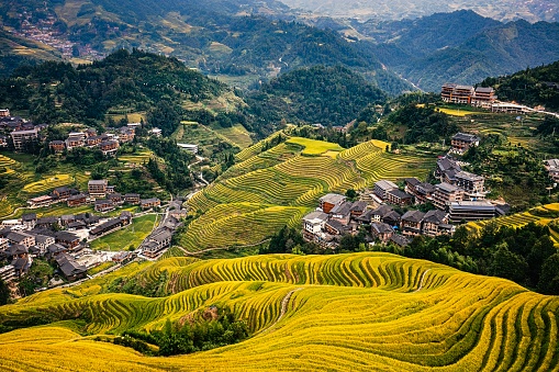 Dazai terraces and villages at Longji, Guangxi, China.
