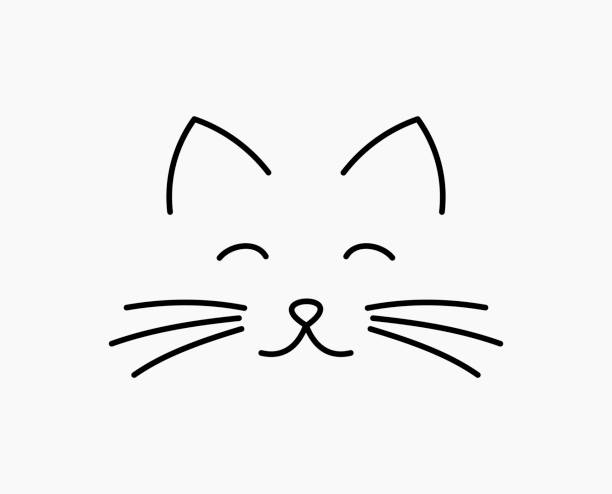 ilustraciones, imágenes clip art, dibujos animados e iconos de stock de lindo gato cara línea icono. - whisker