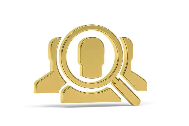 Golden 3d headhunter icon isolated on white background - 3d render