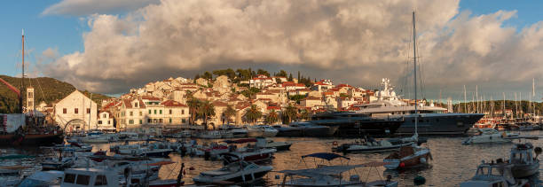 Nice view of Jelsa city at sunset on Hvar island in Croatia Nice view of Jelsa city at sunset on Hvar island in Croatia. jelsa stock pictures, royalty-free photos & images