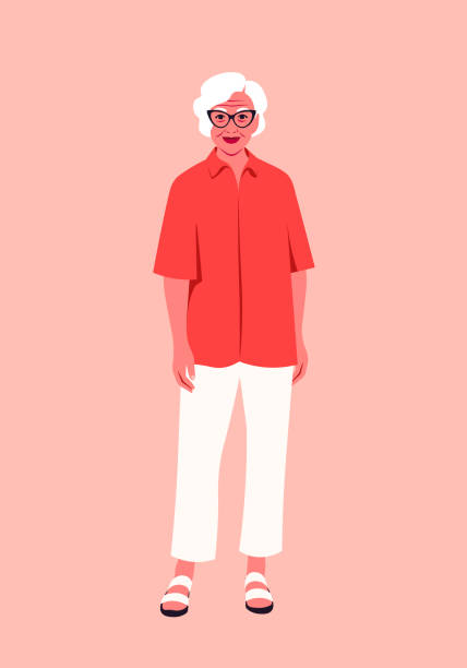 An elderly woman dressed in casual style is standing at full height. An elderly woman dressed in casual style is standing at full height. A happy grandmother. Vector flat illustration latin american and hispanic ethnicity illustrations stock illustrations