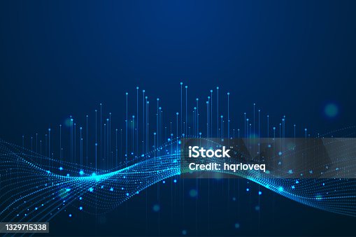 istock Dots and lines penetrate upward through particle trajectory network technology and speed sense background 1329715338