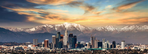 istock Los Angeles California skyline sunset 1329716405