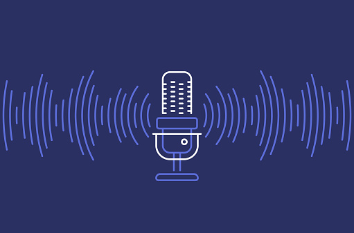 Podcast audio waves background line design.