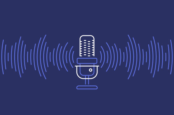 Podcast Audio Waves Background Podcast audio waves background line design. recording studio illustrations stock illustrations