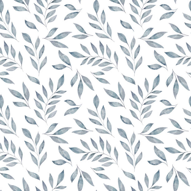istock Watercolor floral seamless pattern with blue leaves and branches isolated on white background. 1329722918