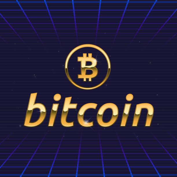 istock Bitcoin logo. Bitcoin retro futuristic emblem design. Golden bitcoin logo template. 1980s trendy hipster design. Vector illustration 1329727331