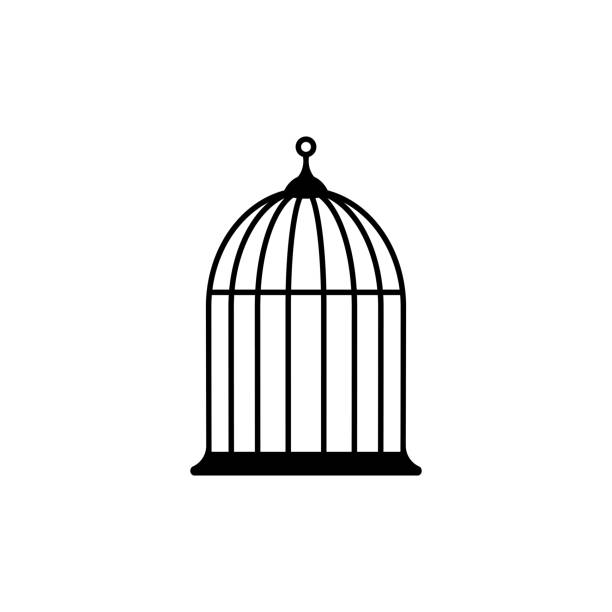 locked bird cage icon. trap, imprisonment, jail concept. empty cage. - 鳥籠 插圖 幅插畫檔、美工圖案、卡通及圖標