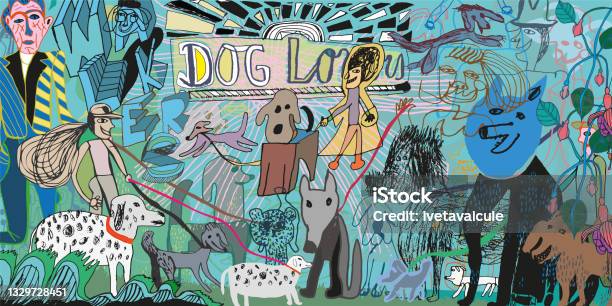 Dog Lovers And Dog Walkers Stock Illustration - Download Image Now - Dog, Dog Walking, Pet Leash
