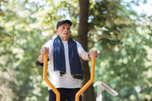 istock Mature man doing cardio exercise at outdoor gym 1329729474