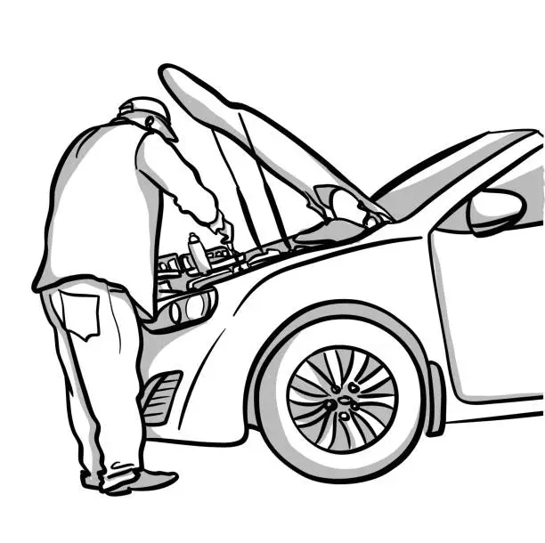 Vector illustration of Checking The Oil