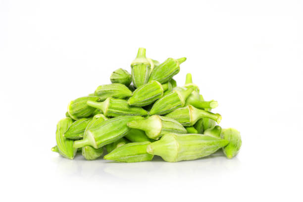 Fresh okra on white background