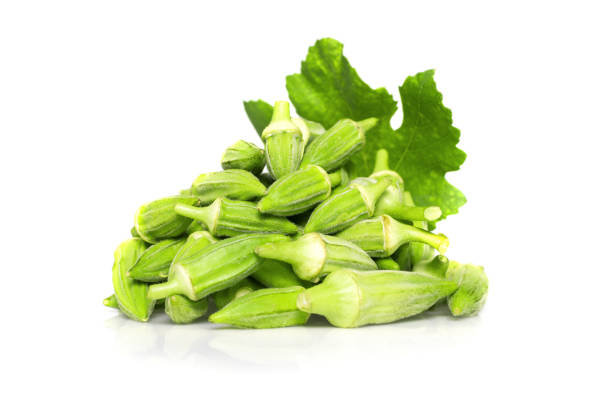 Fresh okra on white background