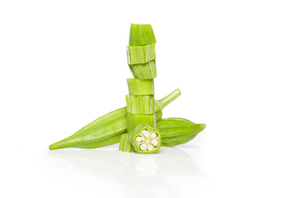 istock Fresh young okra or ladyfinger isolated on white background 1329740246