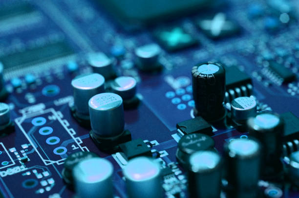 close-up of electronic components, electronic board. stock photo