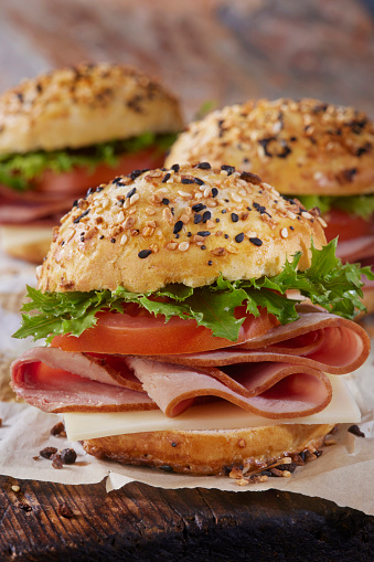 Everything Bagel Spiced Ham and Cheese Sliders with Lettuce and Tomato