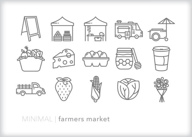 파머스 마켓 아이콘 - farmers market market farmer community stock illustrations