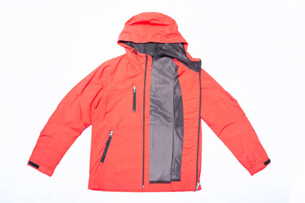 istock Red orange and black zipper windbreaker hiking jacket 1329749017