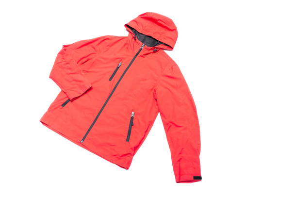 istock Red orange and black zipper windbreaker hiking jacket 1329749294