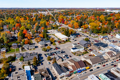 Aerial Downtown Fergus And Grand River In Wellington County Fergus ...