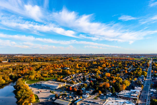 istock Aerial Railway Bridge and Conestogo River at dusk, St. Jacobs, Canada 1329750864