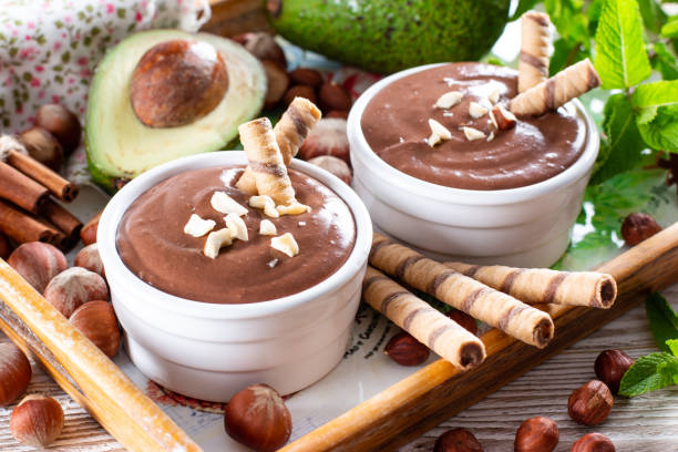 istock Avocado chocolate mousse. Vegan vegetarian food. 1329758155