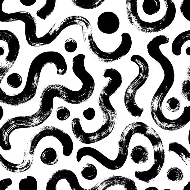 ilustrações de stock, clip art, desenhos animados e ícones de black and white wavy organic rounded shapes seamless pattern. - 5461