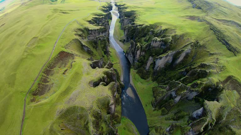 BIRD'S EYE VIEW of Icelandic extravagant river formation