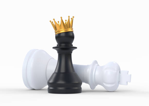 istock Black chess pawn crowned with a gold crown isolated on white background 1329765129
