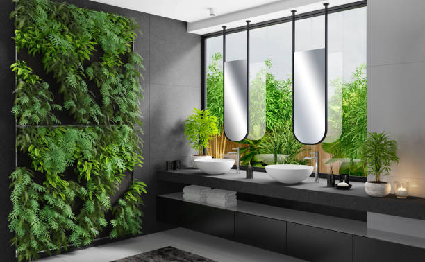 istock Modern minimalist bathroom with garden 1329769580