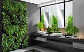 Modern minimalist bathroom with garden