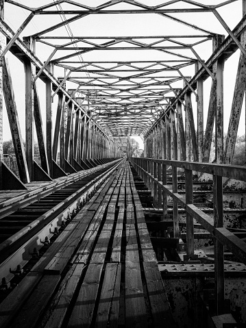 Old steel railway bridge in Czernica near Wrocław, Poland. It is 430 meters long and was built in 1909.