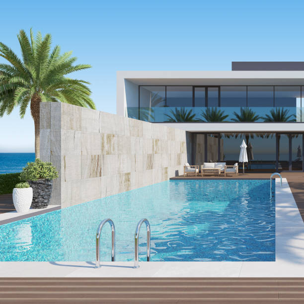 istock Modern Luxurious Villa with garden and swimming pool. 1329771885