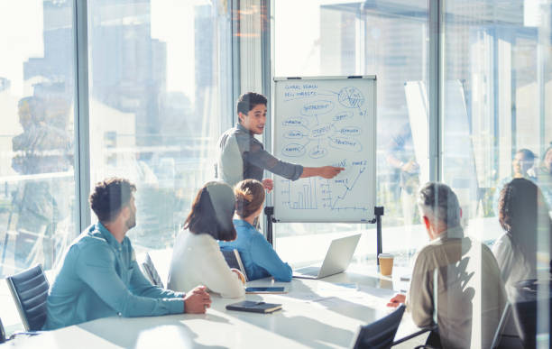 istock Business people watching a presentation on the whiteboard. 1329773883