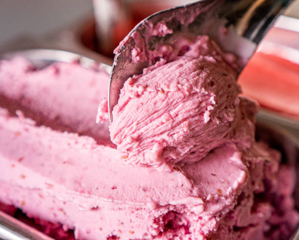 istock Tasty blackberry ice cream on a base. 1329779448