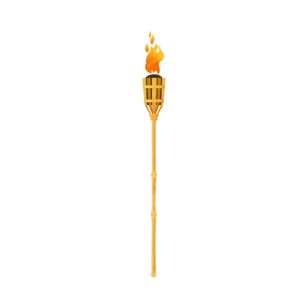 Vector illustration of Torch, Medieval ancient tribe fire flame lantern